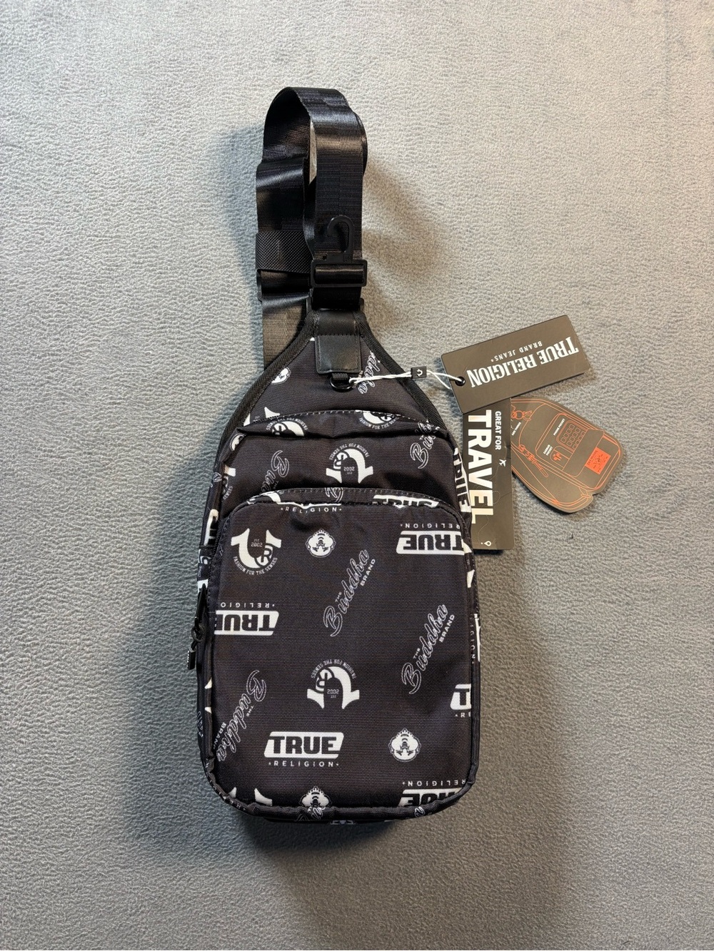 True Religion Black Logo Crossbody Sling Bag